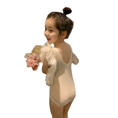 Girls one-piece sweet skirt swimsuit summer sleeveless lace fashionable mesh swimsuit swim cap little princess baby