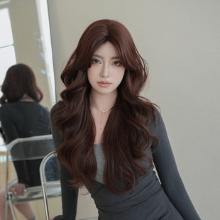 2025 Summer New Cross-border Hot Selling Wig Women's Long Curly Hair Big Wave Mid-arc Headgear Internet Celebrity Long Hair