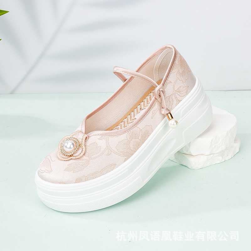 新中式国风玛丽珍厚底鞋古风汉服鞋女民族风绣花布鞋1913-88厚底