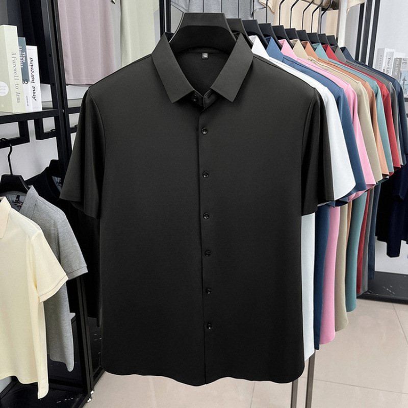 Camisa de manga corta para hombre 2025 verano blusa delgada media manga casual de seda de hielo sin costuras para hombre camisa de lino de seda de morera