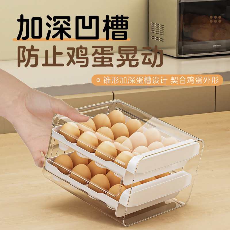 双层鸡蛋收纳盒抽屉式冰箱专用家用大容量保鲜厨房整理收纳神器|undefined