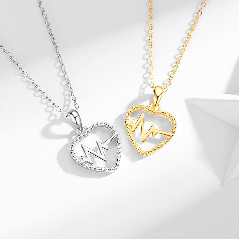 Collar de plata esterlina S925 en forma de corazón ECG japonés y coreano Nueva joyería transfronteriza AliExpress Venta caliente simple cadena de clavícula