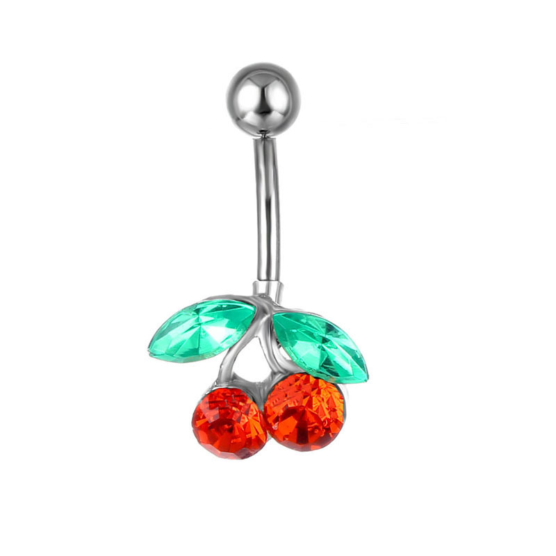 Cherry Belly Button Ring With Fruit Pendant For Navel Piercing_voghion.com