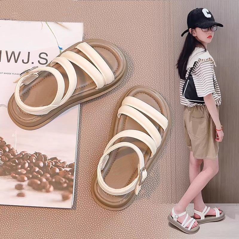 Sandalias para niñas 2025 nuevos zapatos para niños, suela suave, zapatos de playa ligeros, sandalias casuales de todo fósforo para niños grandes y niñas