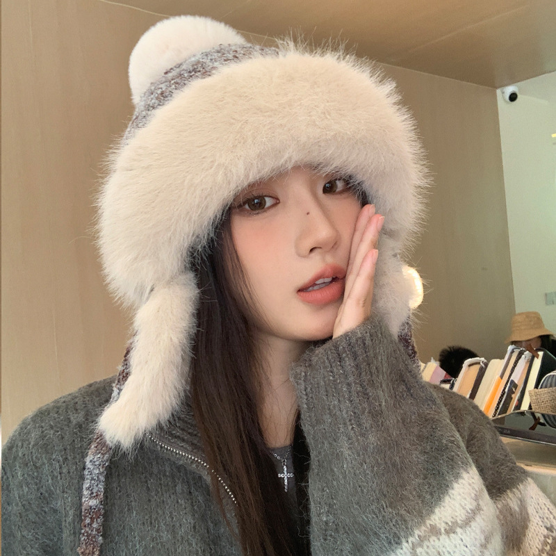 民族风保暖护耳帽冬季帽子女可爱毛绒雷锋帽加绒加厚御寒针织帽子|undefined