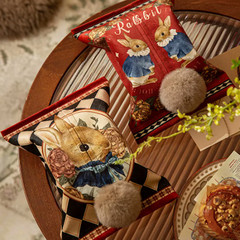 Cute Rabbit Blessing Wedding Tissue Box Printed Retro Print Pattern Short Plush Paper Box Fabric Home Tissue Box