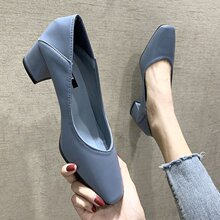 新款秋款两穿单鞋女鞋子潮鞋中跟粗跟高跟鞋方头浅口奶奶鞋女