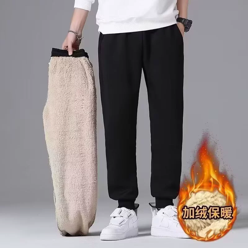 Осенние и зимние бархатные повседневные брюки мужской японский стиль бараньи плюшевые спортивные брюки свободного простого сплошного цвета брюки