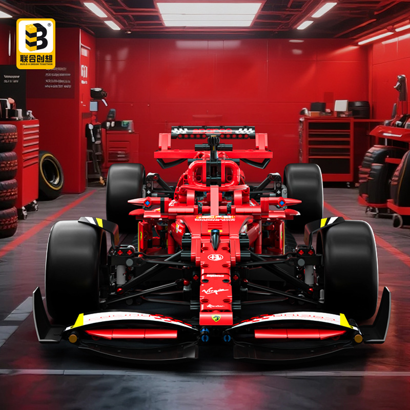 Bloques de Construcción de Alta Dificultad, Coche de Carreras de Fórmula 1 Ferrari, Escala 1:8, con Efecto de Sonido de Llama Trasera Mejorado