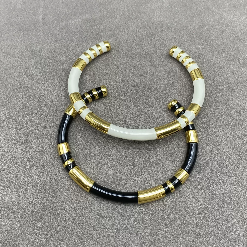 法国小众设计Aureli*Biderm*n黑白金色手镯欧美叠戴撞色细手环女