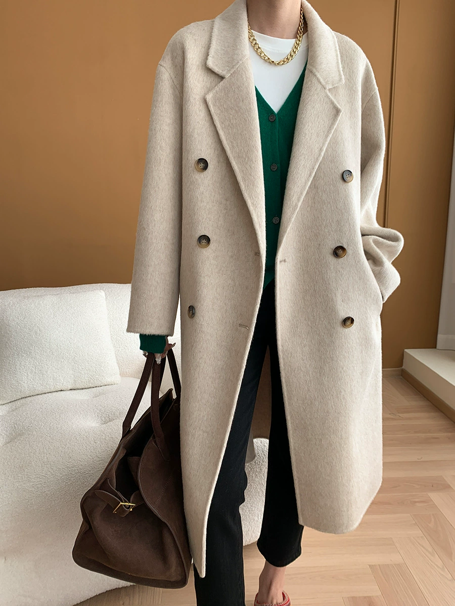 Премиальная повседневная sense Silk camel velvet wool двубортное пальто из овечьей шерсти с двусторонней шерстью SN6129
