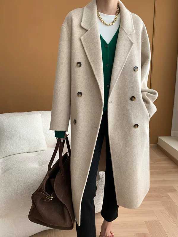 Премиальная повседневная sense Silk camel velvet wool двубортное пальто из овечьей шерсти с двусторонней шерстью SN6129