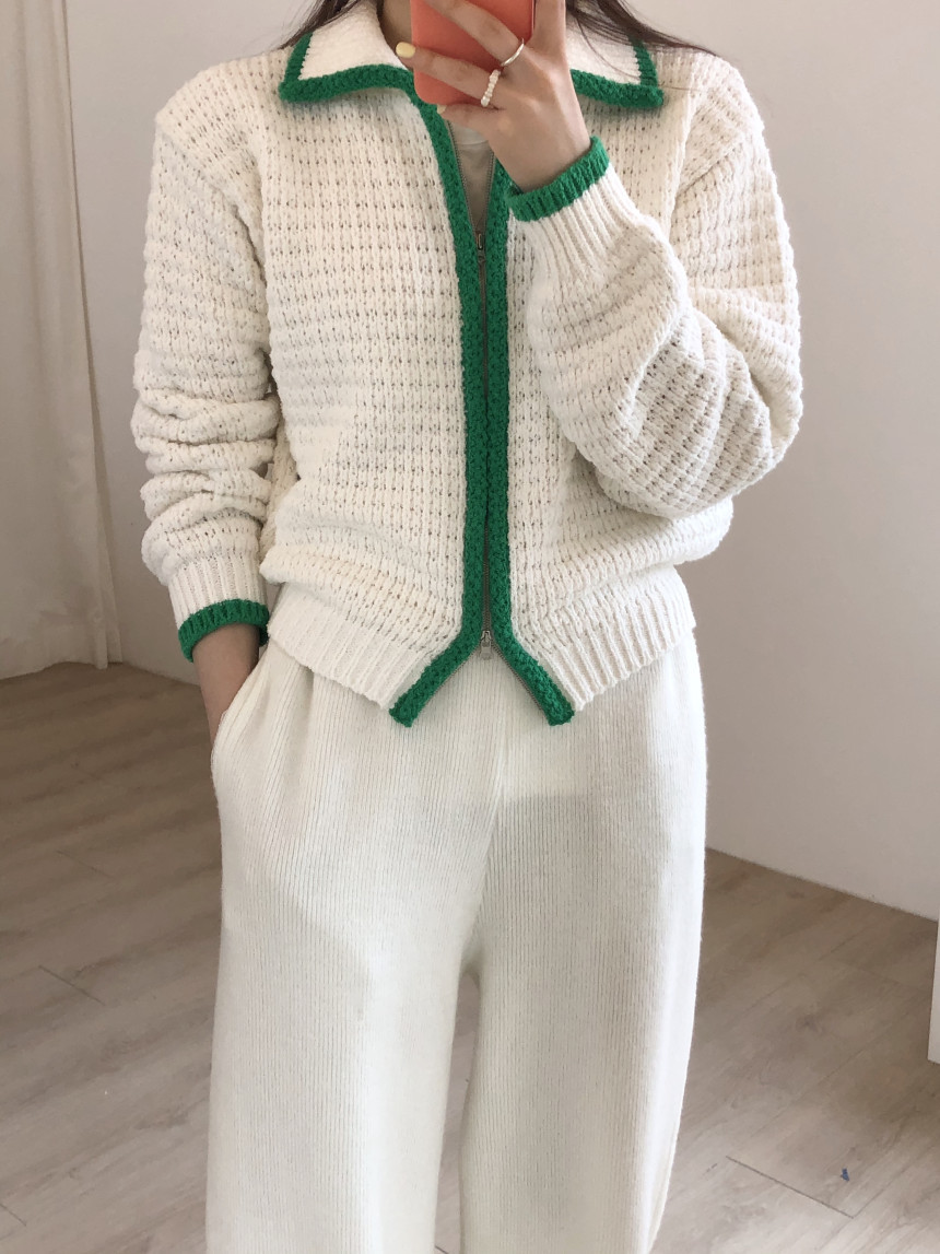 Contrast Thick Needle Zipper Cardigan Sweater Coat