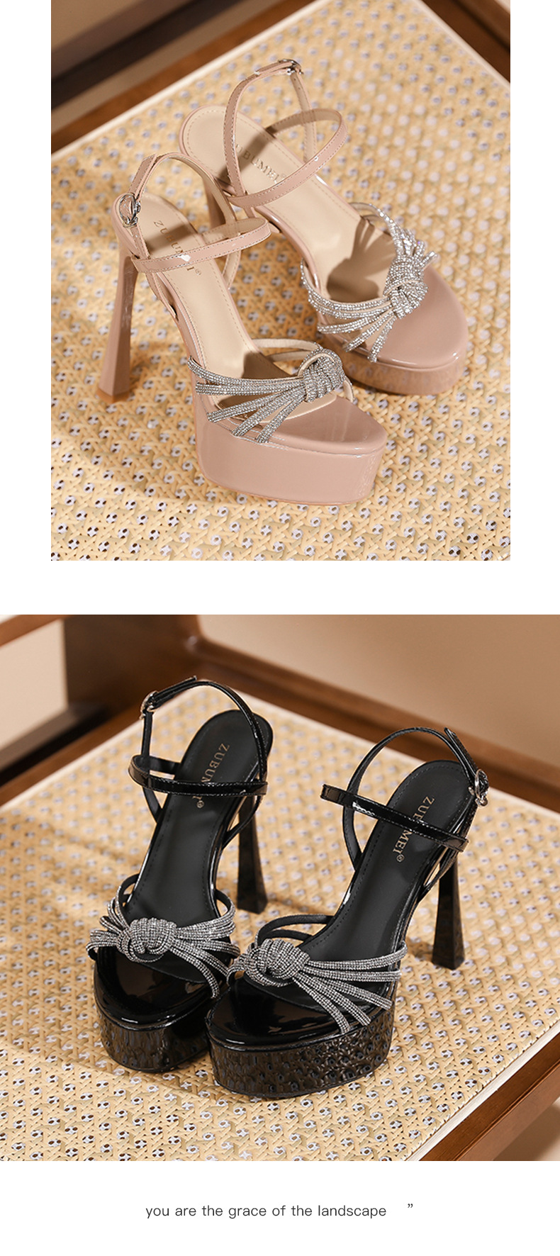 Sandal cao gót nữ hở mũi đế xuồng gót 13 cm quai ngang khóa — Hồng nude-13cm chi tiết 8
