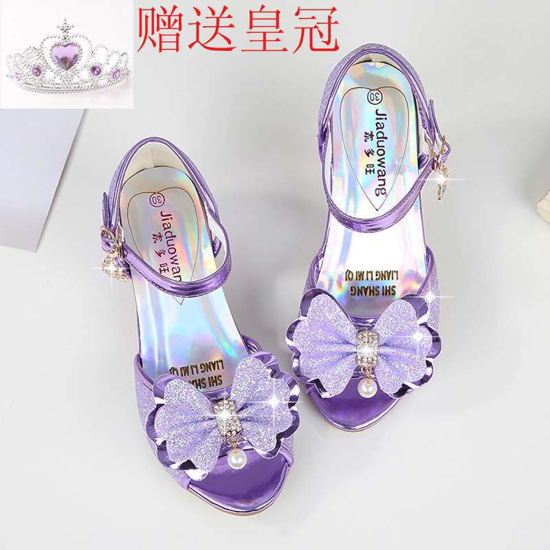 Girls High-Heeled Sandals 2025 Summer New Little Girl Princess Shoes Korean Style Kidsren's Fish Mouth Cinderella Crystal Shoes