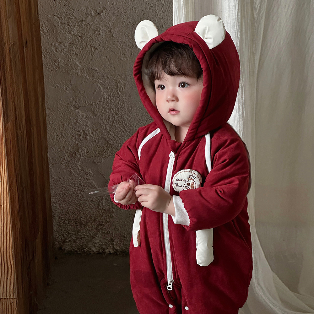 2024 invierno engrosado y cálido mono de bebé versión coreana de dibujos animados más mamelones acolchados de terciopelo ropa de invierno para hombres y bebés