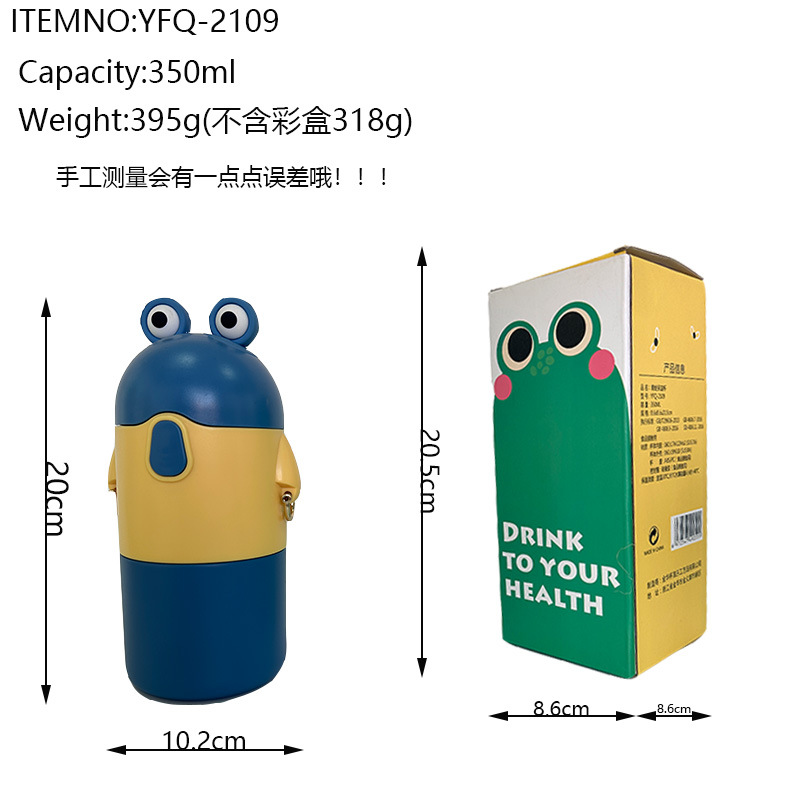 Nuevos niños de la rana del príncipe los taza vacío 316 paja Acero inoxidable agua crossbody Correa estudiante hervidor agua