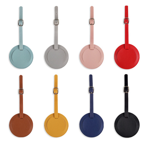 Cross-border soft PU leather baggage tag with round design, stitched leather luggage tag