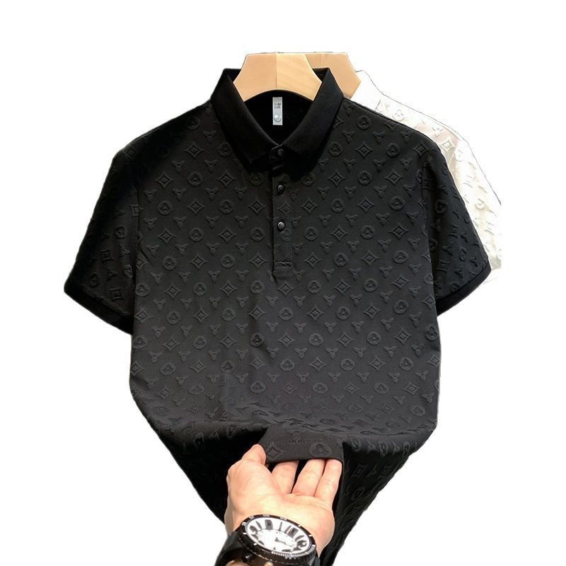 Verano 2025 moda de lujo ligero jacquard casual POLO camisa cómoda y transpirable joven delgado solapa manga corta camiseta hombre