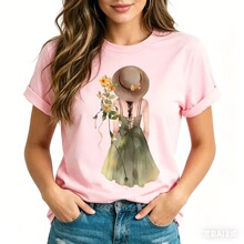 Fashion Girl round Neck Short-Sleeved T-shirt White Loose Ca