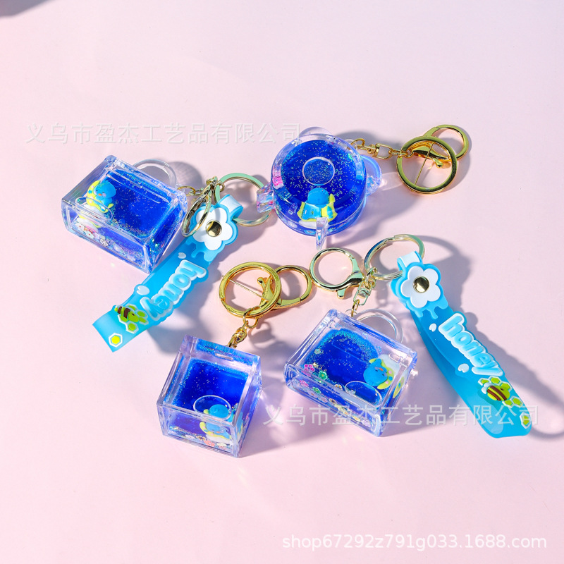 Nuevo acrílico en aceite flotante botella de arena llavero azul mar serie bolsos accesorios colgantes