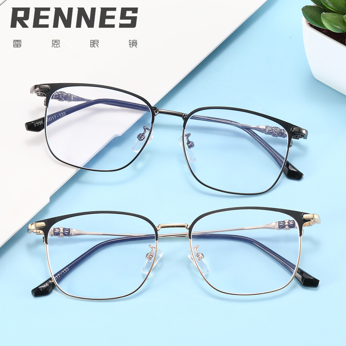 2021 nuevas mujeres anti-radiación anti-Blue ray gafas de computadora hombres de moda sin grado gafas lisas pueden equiparse con miopía 9306