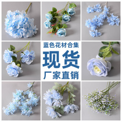 Simulated blue flowers for wedding and event hall home decoration, plastic flowers wholesale, artificial roses and fake flowers
