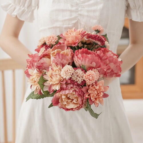 Manufacturer wholesale dahlia peony bouquet artificial flower foreign trade fake flower export wedding home decoration GF16399