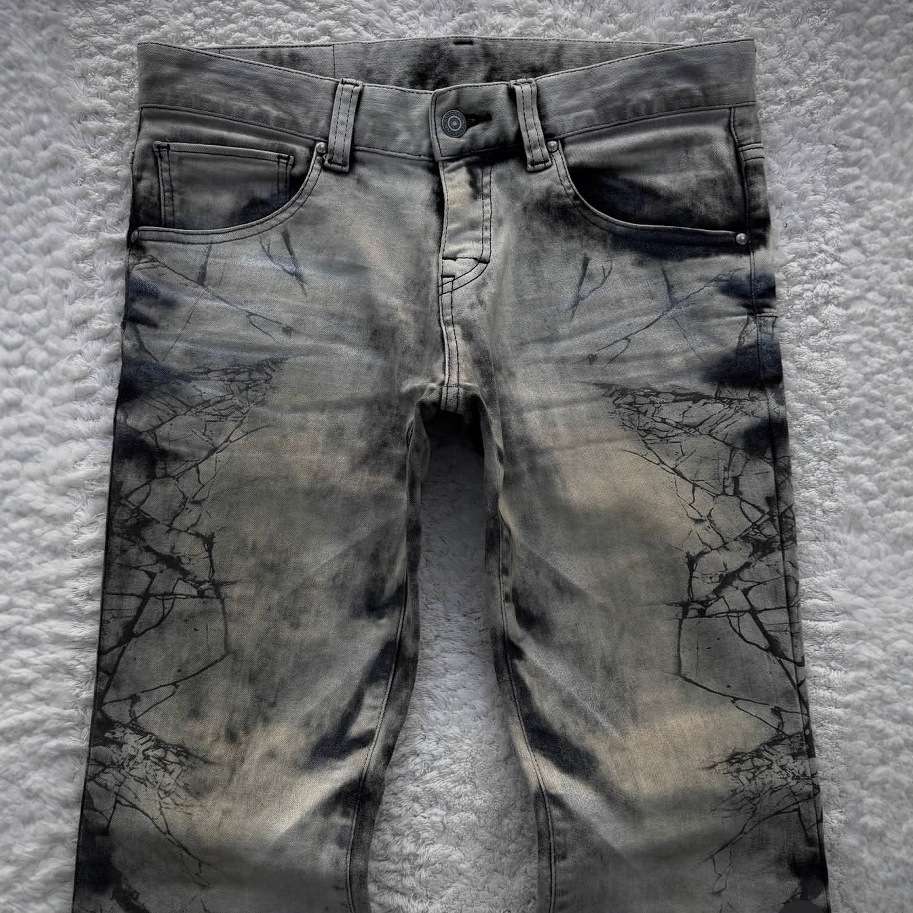 Transfronterizos y2k retro estampado en caliente de la industria pesada lavado en agua vaqueros para mujeres calles altas retro gótico pantalones de piernas anchas