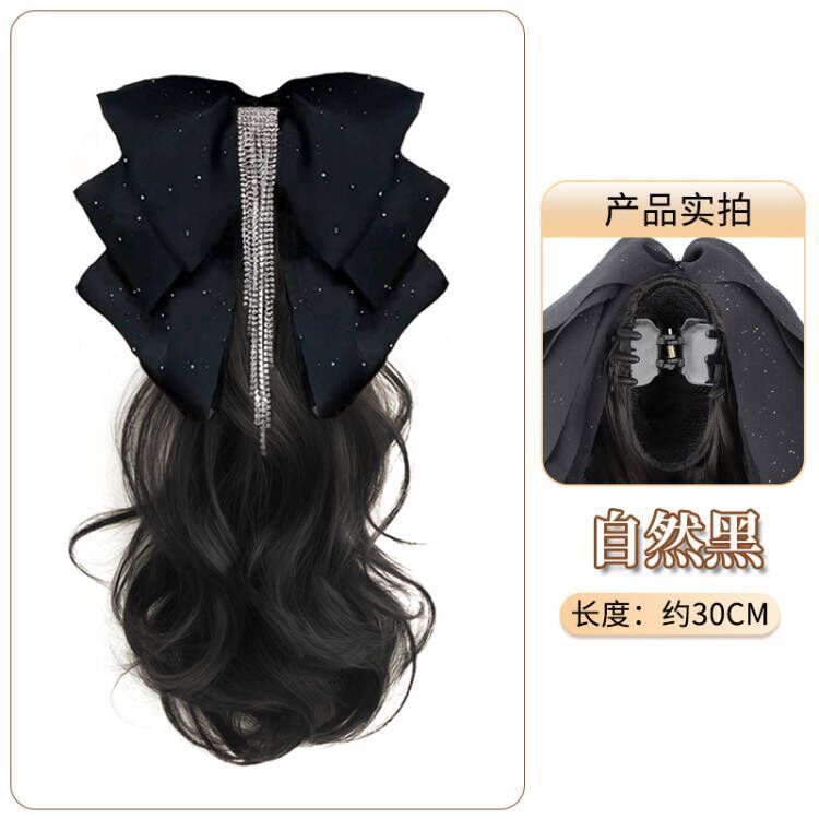 Cauda de caballo pelucón de cabello de mujer larga curva estrella agarrando clip de diamante flange arco de simulación de cabello bajo trenzada falsa cola de caballo