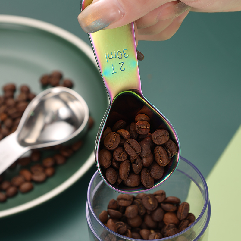 Cuchara de café de acero inoxidable 304 caliente transfronteriza de metal mango corto cuchara de medición de café con cuchara de medición de escala traje cuchara de leche en polvo