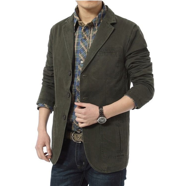 2023 fábrica directa de los hombres Chaqueta de algodón verde de mediana edad de gran tamaño traje pequeño traje chaqueta 817 nuevo traje casual