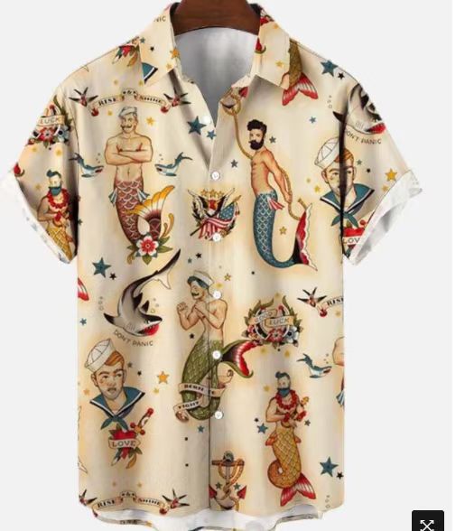 Camisa de manga corta con estampado de primavera y verano transfronterizo de estilo de playa casual hawaiano geométrico de manga corta para hombres Camisa 2024 nuevo estilo