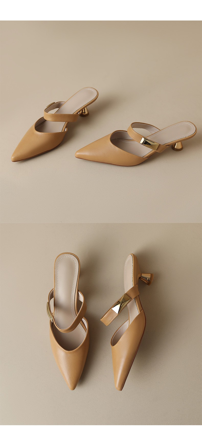 Women S Stiletto Heel Outerwear Summer New Soft Leather Pointed Toe Muller Shoes High Heeled All Match Sandals And Slippers_voghion.com
