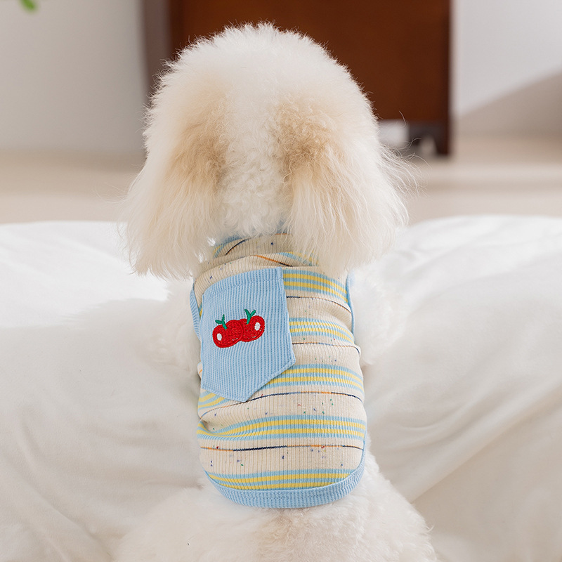Perro primavera verano chaleco a rayas cereza de dos patas gato perro pequeño y mediano peluche lindo perro mascota ropa verano
