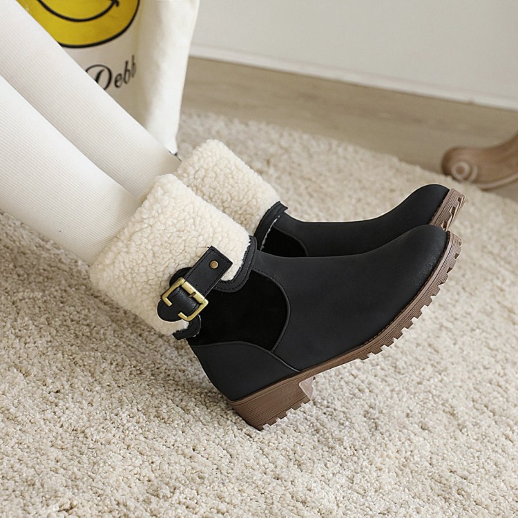 Large size outer size snow boots women's thick heel pointed buckle Martin boots lamb wool thickened warm cotton boots cotton shoes 6234