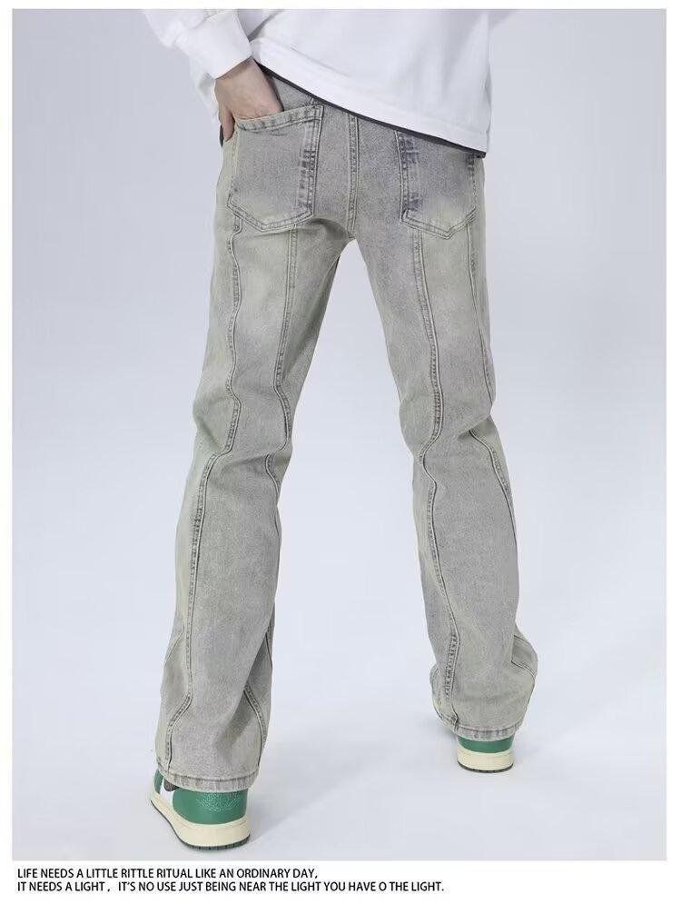 Men's Washed Distressed High Street Jeans Yellow Mud Dye Loose Straight Leg Niche Trendy Clothing_mkmklike.com