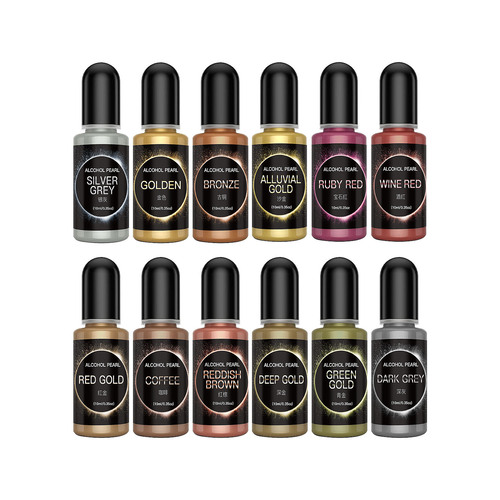 Factory direct sales cross-border 12-color metal blooming DIY crystal glue dyeing 3D rendering alcohol ink color essence