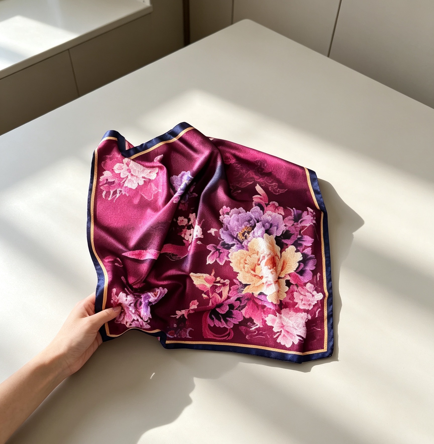 70 bufanda de seda bufanda cuadrada sentido de alta gama moda coreana salvaje profesional imitación bufanda de seda pequeña bufanda de seda con estampado retro mujer