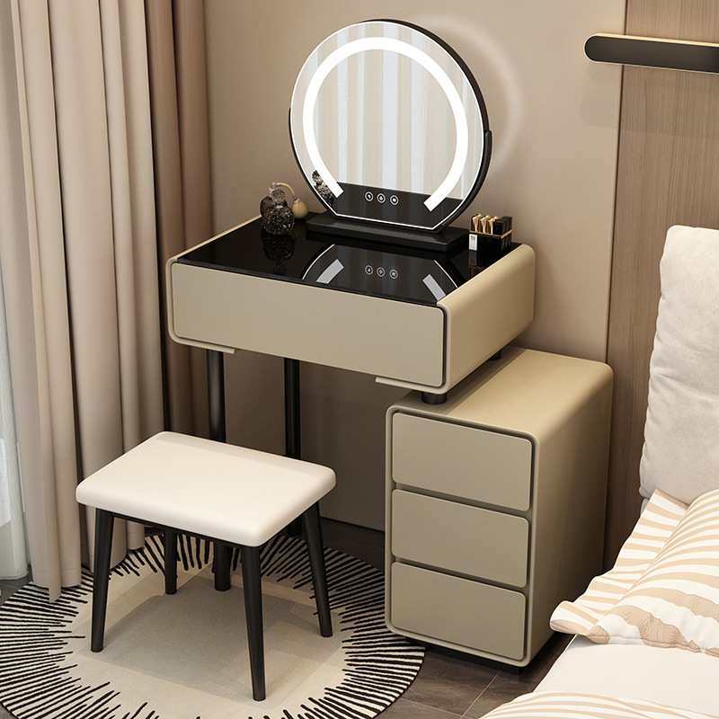 Tocador para el hogar Mesa de pizarra de roca simple con cajones Mesa de tocador de gran capacidad Mueble de almacenamiento junto a la cama Mesa de maquillaje integrada