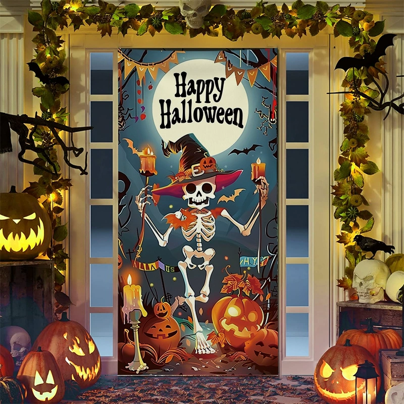 Amazon Cross -border Halloween Cover Cartoon Anime Witcher Skull Shelf Pumpkin Head Atmosphere Gate Patch background