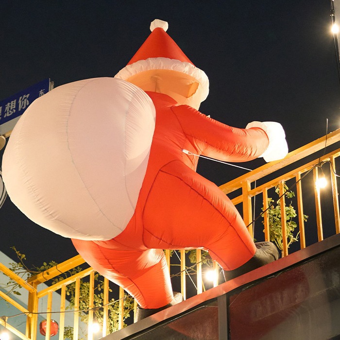 Navidad al aire libre escalada pared Santa Claus modelo de aire Navidad decoración escenas al aire libre bolsa blanca Santa Claus