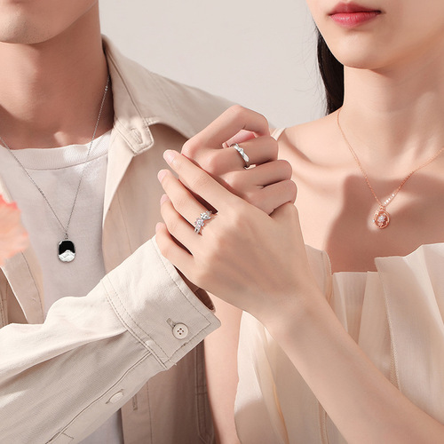 Original cherry blossom couple ring sterling silver creative forest style summer niche flower pair ring men and women ring Chinese Valentine's Day gift