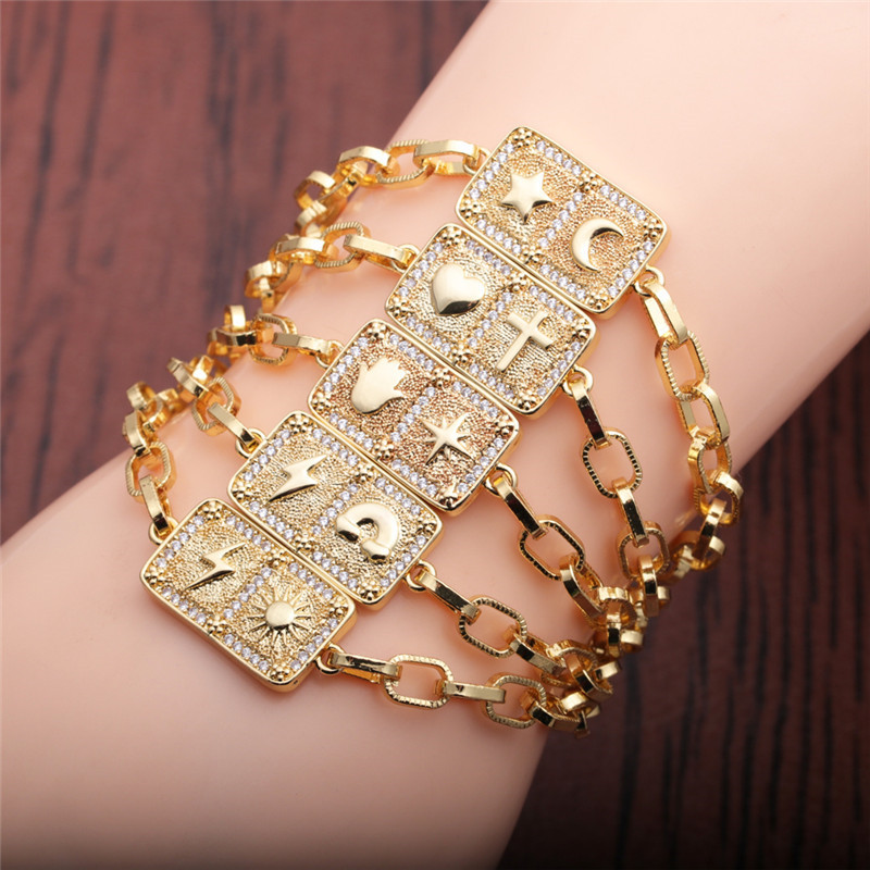 Hip Hop Zircon Lightning Moon Cross Love Adjustable Bracelet display picture 1