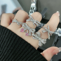 高級感輕奢滿鑽鋯石蝴蝶結甜酷開口戒指女ins冷淡風氣質小眾指環