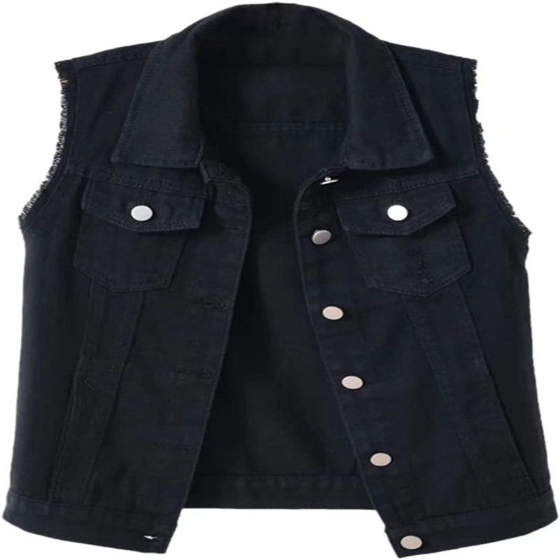Wholesale Multi-Color Denim Vest for Women, Short Style, Versatile for Spring and Summer, Slim Fit, Frayed Edges, Sleeveless Jacket with Holes