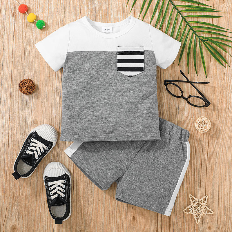 Summer Boys Sports Conjunto De Pantalones De Camiseta A Rayas De 2 Piezas Para Niños display picture 2