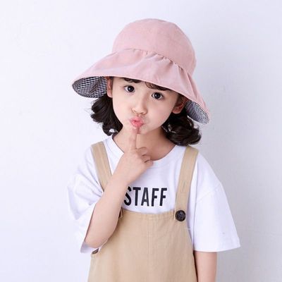 春夏季儿童防晒遮阳帽成人韩版纯色时尚百搭双面空顶帽调节渔夫帽|ms