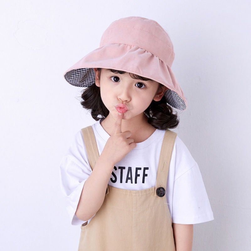春夏季儿童防晒遮阳帽成人韩版纯色时尚百搭双面空顶帽调节渔夫帽|ms