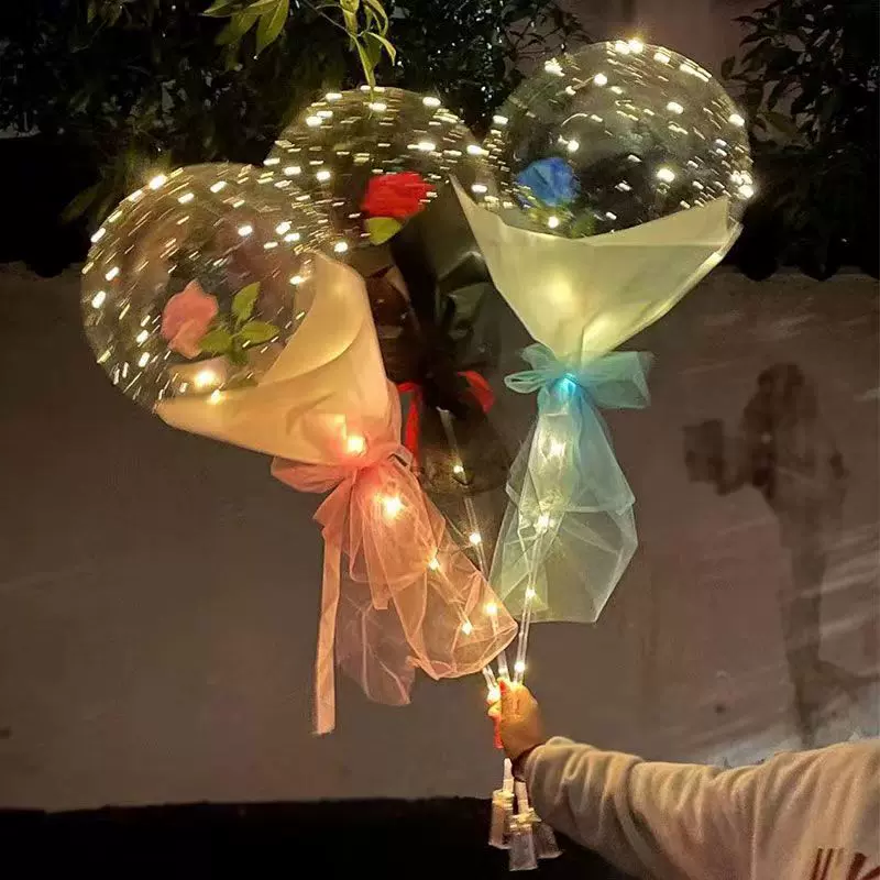 网红玫瑰花波波球花束七夕情人节发光带灯地推夜市摆摊街卖材料包